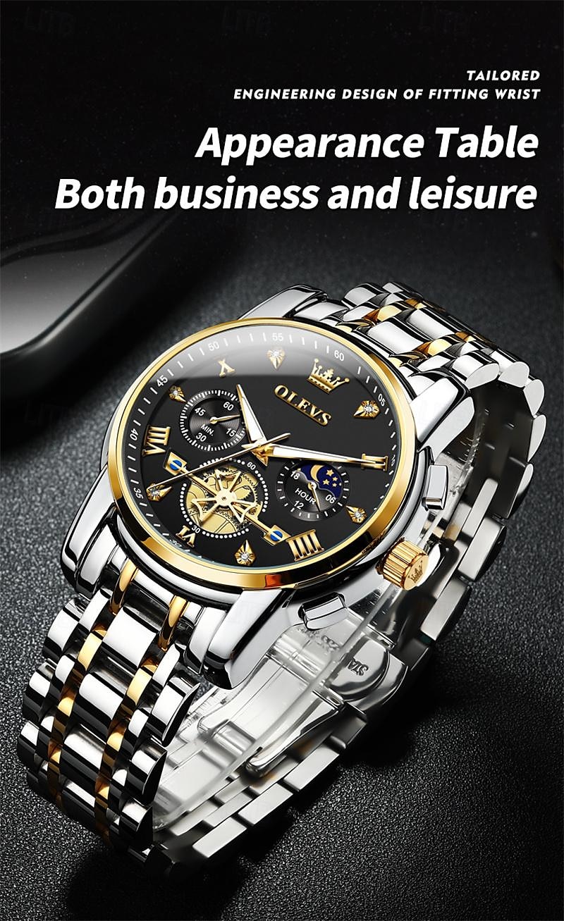 New Olevs Brand Men'S Watch Luminous Chronograph 24-Hour Indication Quartz Watch Business Steel Belt Men'S Waterproof Wristwatch 2025 - $34.99 –P3