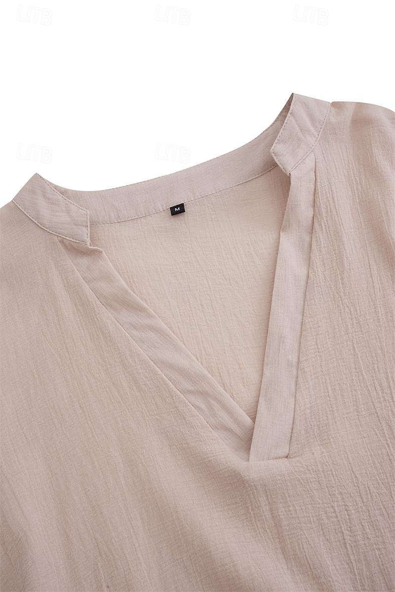 Herren Hemd leinenhemd Wikinger-Stil Sommerhemd Strandbekleidung Feste Farbe Outdoor Strasse Grün Beige Langarm V Ausschnitt Sommer Frühling Bekleidung 2025 - $21.99 –P1