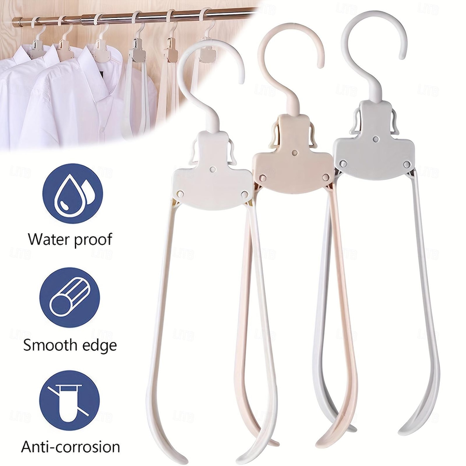 Paquet de 10 cintres pliants – multifonctionnels pour la maison, le balcon, les voyages, les voyages d'affaires ; rangement portable, épaule large, sans trace, étendoir à vêtements de 2025 ? $11.49 –P1