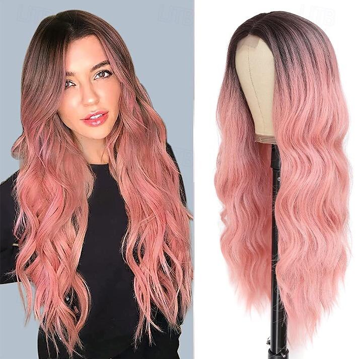 parrucche nere per le donne parrucche di capelli ricci ondulati lunghi da 18 pollici con frangia parrucche sintetiche di ricambio parrucca in fibra resistente al calore costume da festa del 2025 a $19.99 –P11