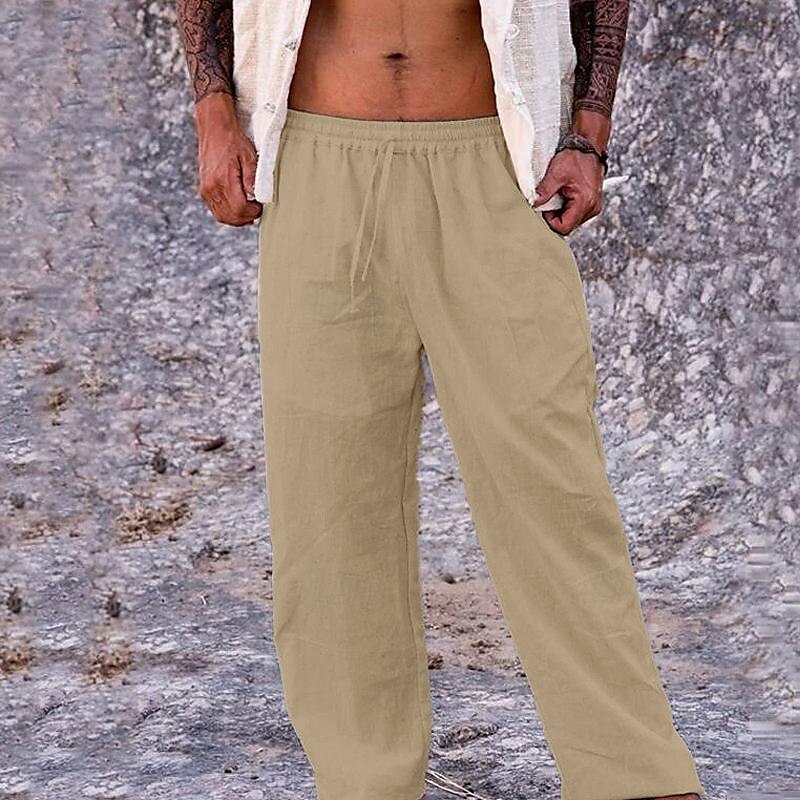 Férfi Vászon nadrág Nadrág Nyári nadrág Strand nadrág Zseb Zsinór Rugalmas derék Sima Mokaszinok Légáteresztő Napi Szabadság Vakáció Hawaii Boho Fekete Fehér 2025 - $18.99 –P7