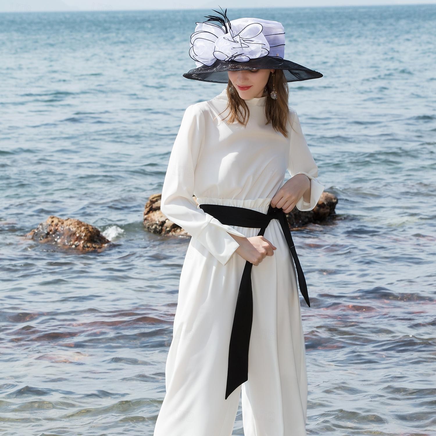 fascynatory kapelusze organza lodowy jedwab kapelusz kapelusz słońce ślub przyjęcie herbaciane elegancki ślub z kwiatowym nakryciem głowy z piór nakrycie głowy 2026 - $53.99 –P5