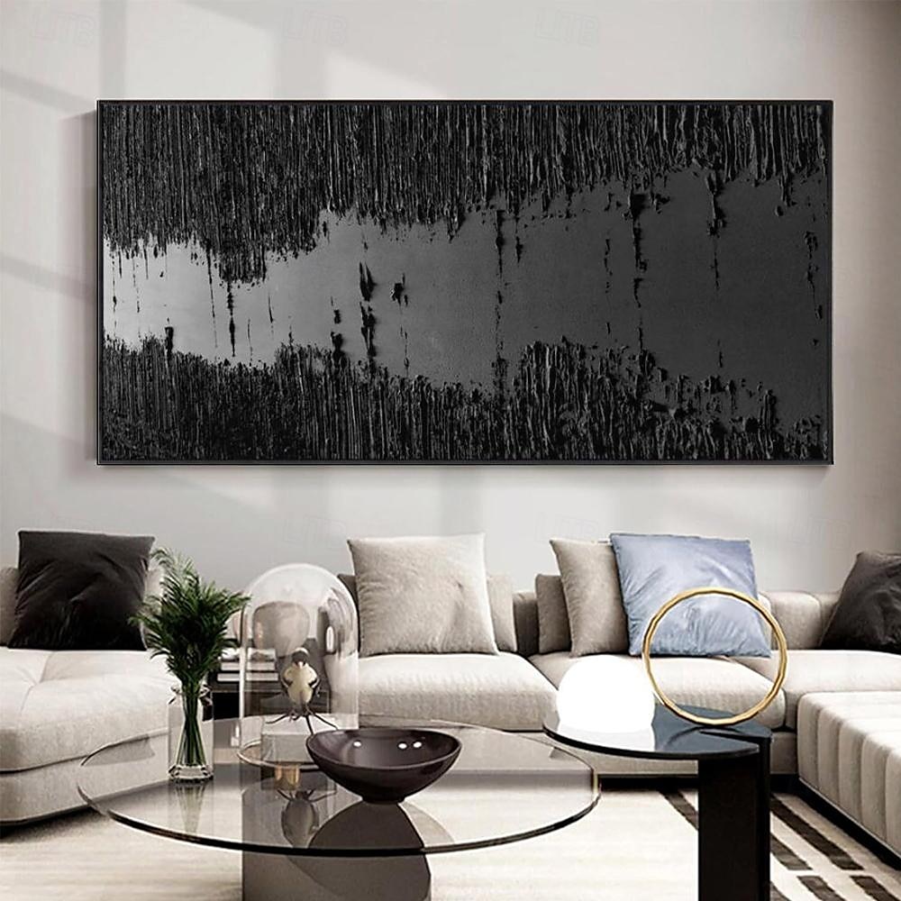 Handmade Oil Painting Canvas Wall Art Decoration Minimalist Black and White Abstract Texture Decorative Painting for Home Decor Rolled Frameless Unstretched Painting 2025 - $100.99 –P1