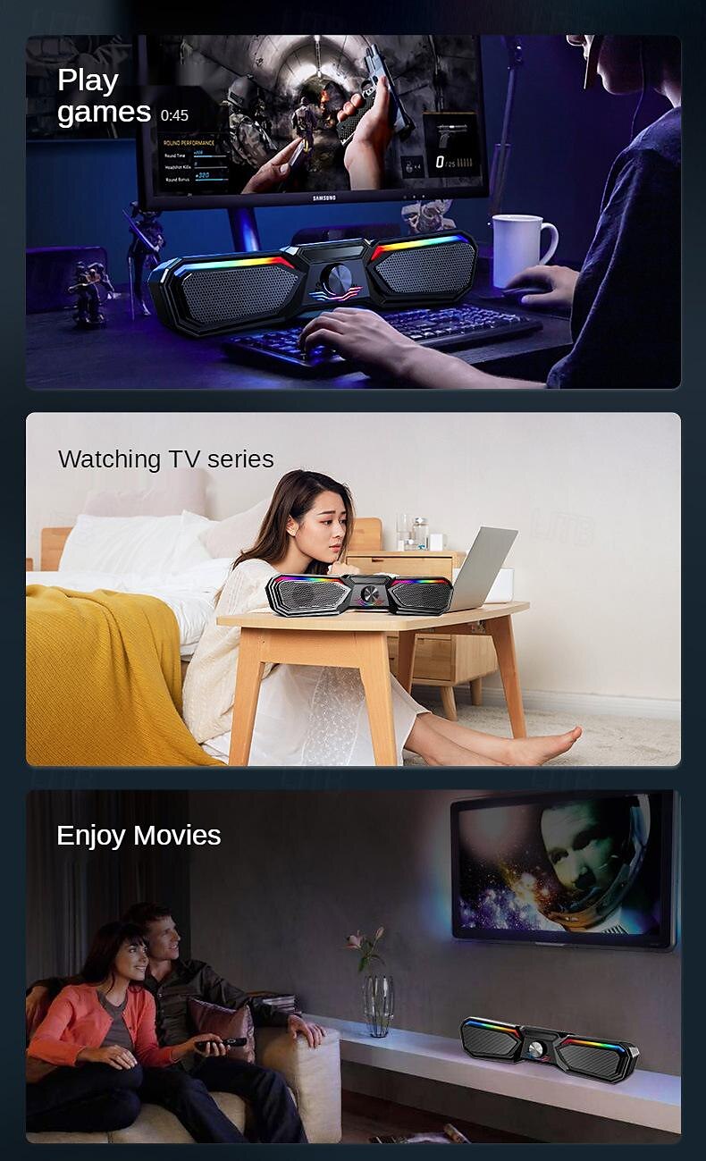 Wireless bluetooth speaker multimedia computer speaker RGB wired subwoofer sound bar suitable for PC notebook desktop speakers 2025 - $38.99 –P8