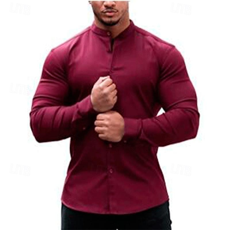Herre Skjorte Sommerskjorte Uformell skjorte Strandskjorte Skjorte med knapper Svart Hvit Vin Navyblå Himmelblå Langermet عادي bestefars krage Båndkrage Feriereise Hawaiisk Klær Polyester Mote Fritid 2026 - $26.99 –P7