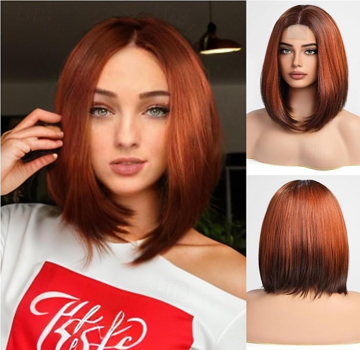 peruca bob frente de renda curta peruca bob fibra resistente ao calor combina perfeitamente com 12 polegadas cobre marrom marrom loiro claro loiro preto loiro de 2025 por $18.49 –P10
