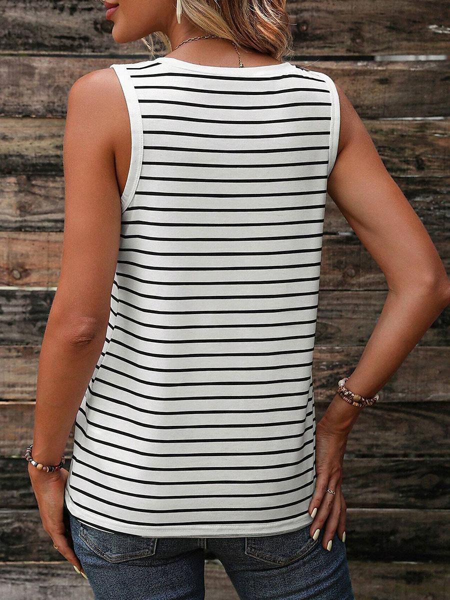 Damen Trägertop Weste Basic lässig gestreift ärmellos reguläre Tops V-Ausschnitt Daily Schwarz Sommer 2025 - $17.99 –P2