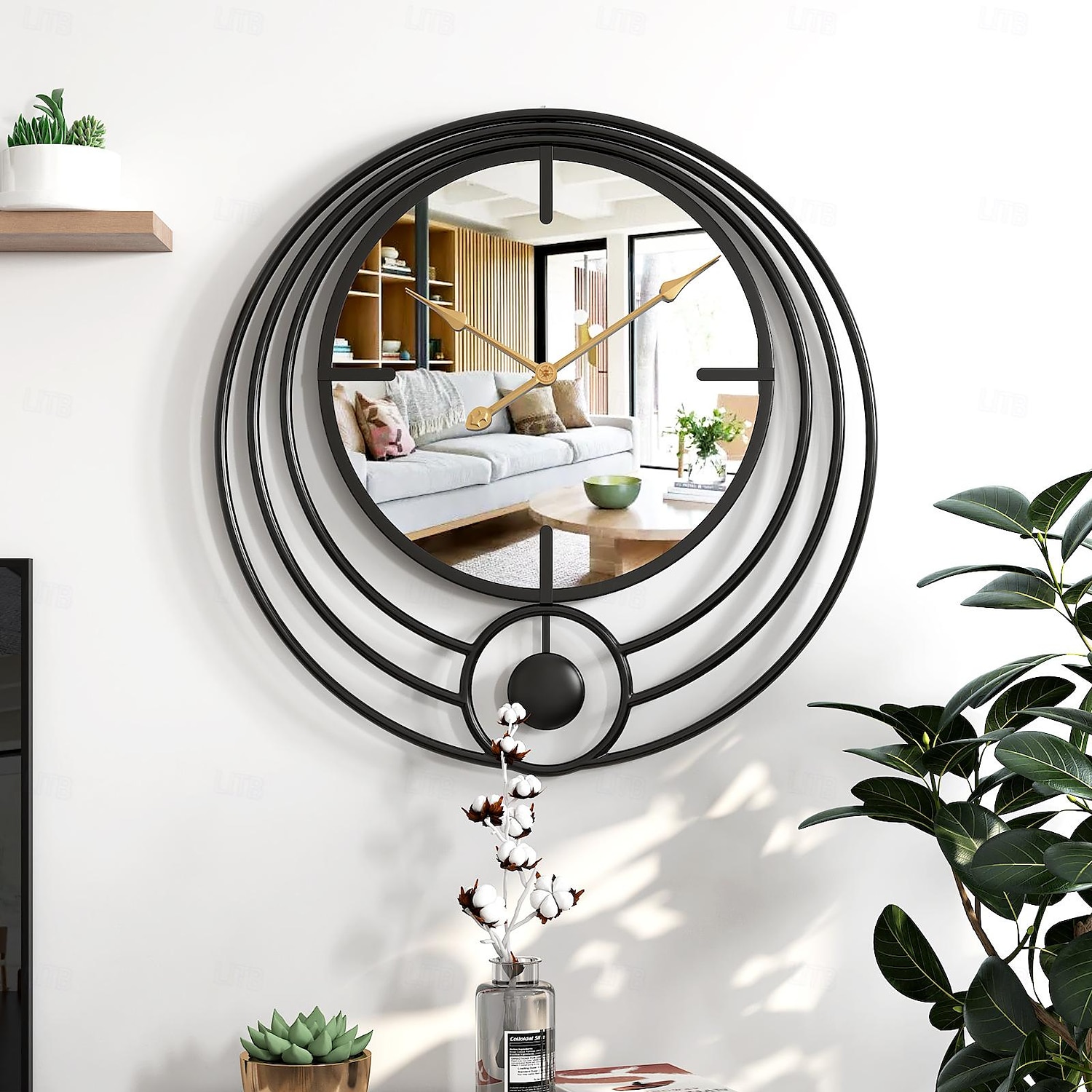 relógio de parede eletrônico grande relógio de parede com espelho redondo operado por bateria silencioso movimento de quartzo relógio de parede de metal para decoração de sala de estar em casa ouro de 2025 por $108.99 –P1