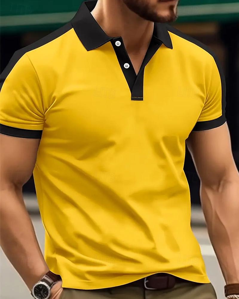 Men's Golf Shirt Golf Polo Work Casual Lapel Short Sleeve Basic Modern Color Block Patchwork Button Spring & Summer Regular Fit Wine Navy Blue sky blue Gold Beige Coffee Golf Shirt 2025 - $18.99 –P13