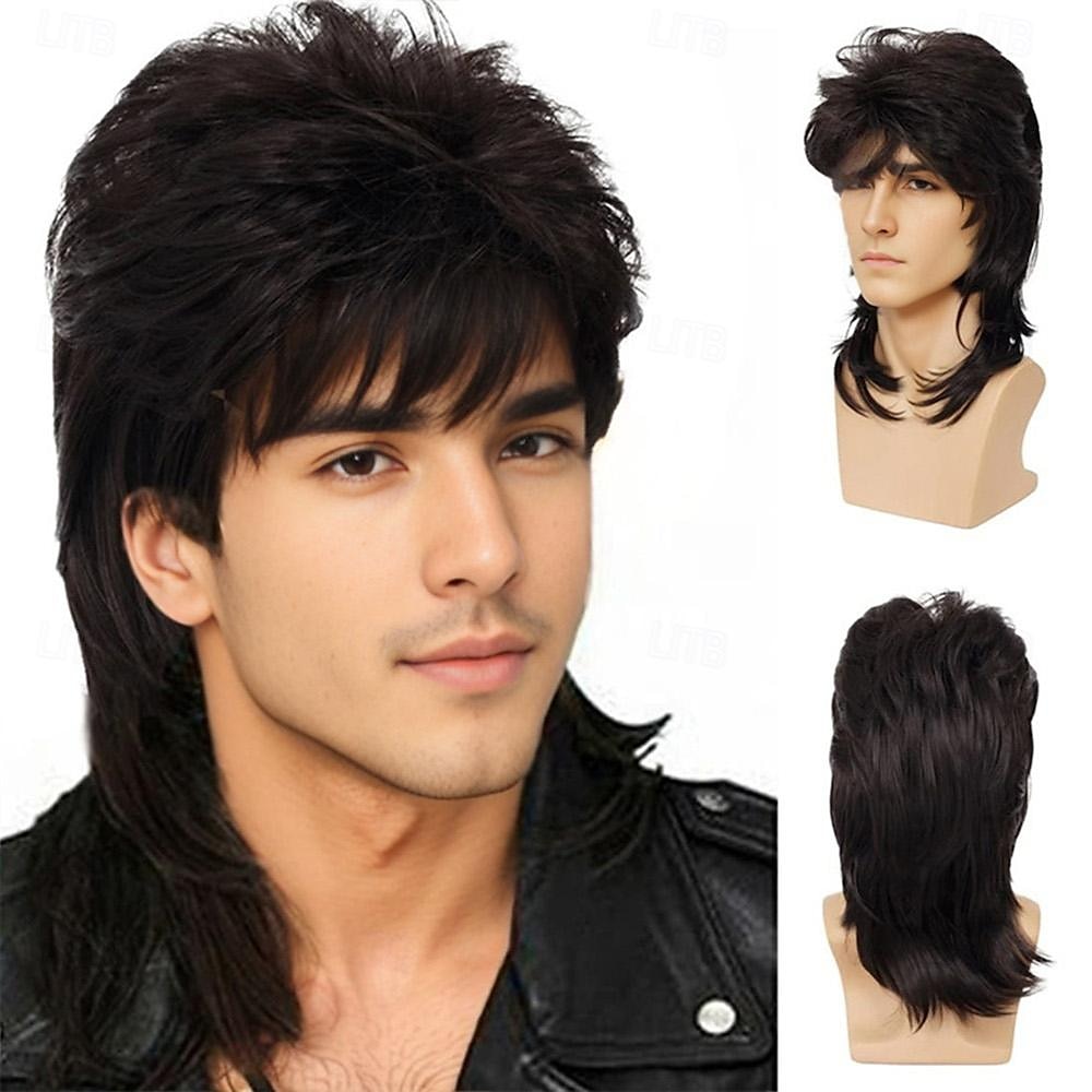 Parrucche Mullet da Uomo Sallcks Marroni Ricci Retro 70s 80s Costume Cosplay Parrucca Rocker Disco Show Parrucca - Marrone Chiaro Parrucche di Halloween del 2025 a $20.99 –P8