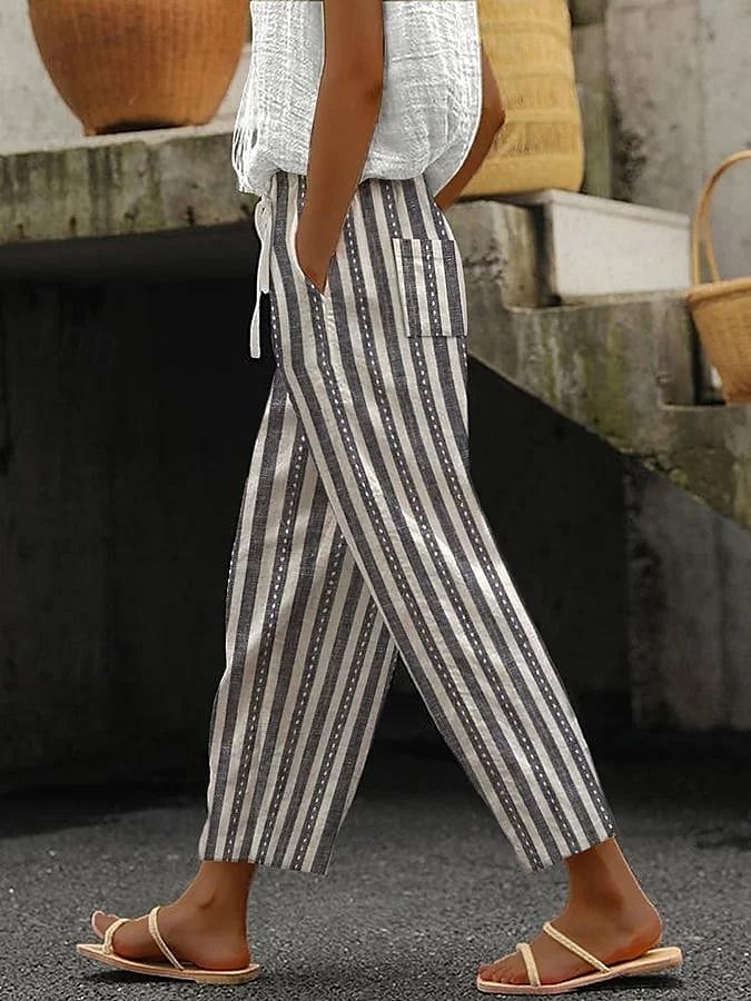 Femmes Pantalon en coton et lin Pantalons Décontracté Quotidien Longueur cheville Graphique Rayé Cordon de serrage Poches Latérales Respirabilité Confortable Micro-Élastique Week-end Bleu Roi Bleu de 2025 ? $21.99 –P3