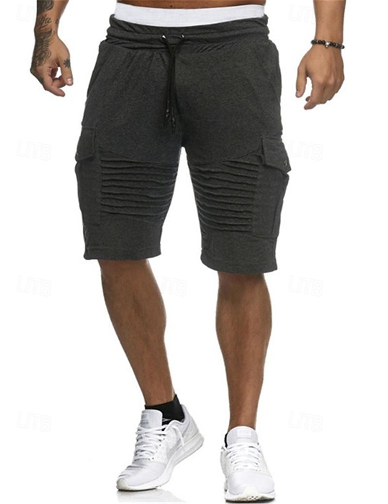 Men's Cargo Shorts Sweat Shorts Shorts Bermuda shorts Elastic Waist Multi Pocket Pleats Plain Comfort Sports Knee Length Outdoor Daily Fashion Streetwear Black White Micro-elastic 2025 - $17.99 –P5