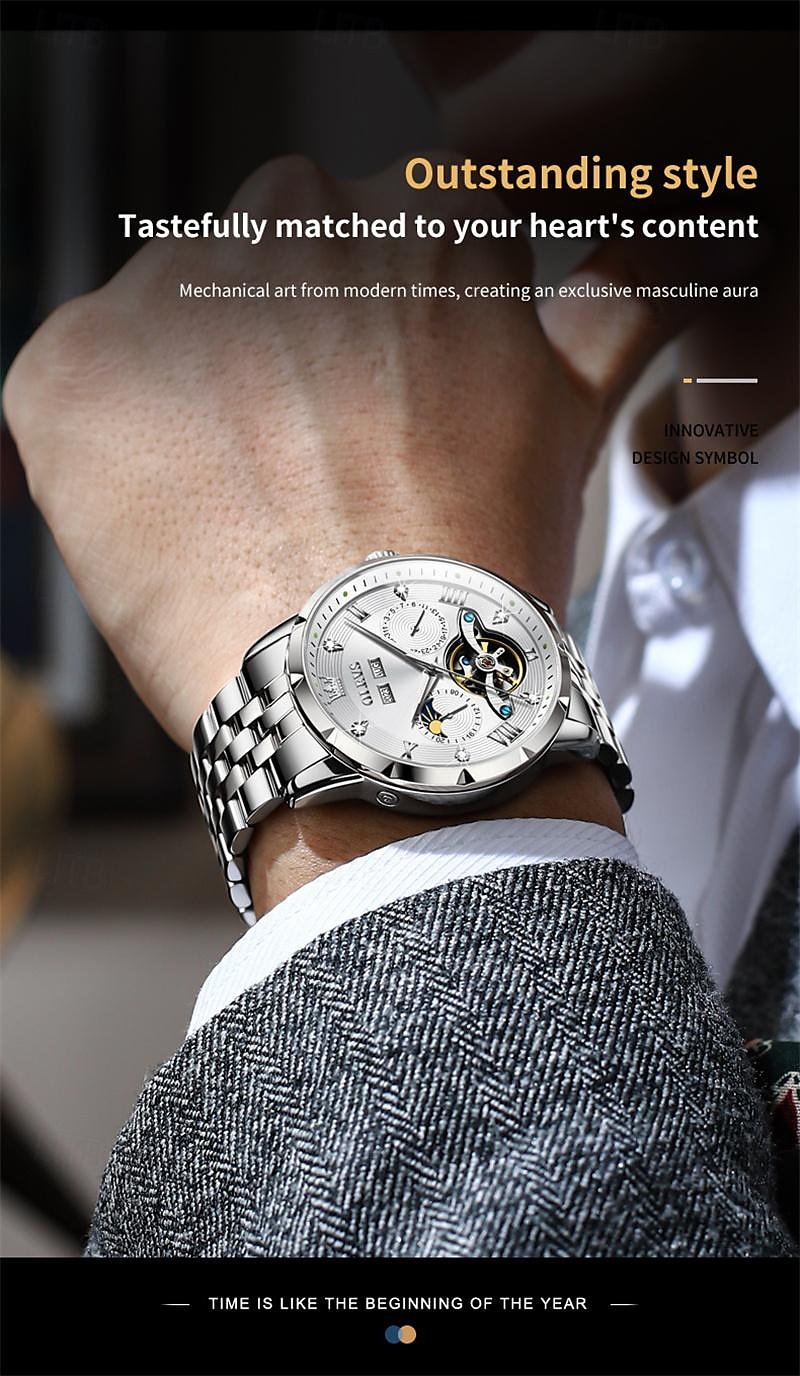 New Brand Olevs European Men'S Fashion Trend Business Watch Luminous Calendar 24-Hour Indication Week Multi-Functional Mechanical Watch Steel Band Waterproof Sports Casual Men'S Watch 2025 - $91.99 –P13