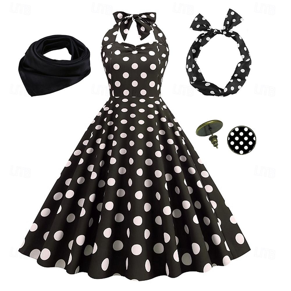 Anos 50 Retro Vintage Rockabilly Vestido swing Vestido Flare Bolinhas Fantasia Mulheres Festa / Noite Festa de Solteira Adulto Vestido Bandana Vestidos de baile de 2026 por $39.99 –P15