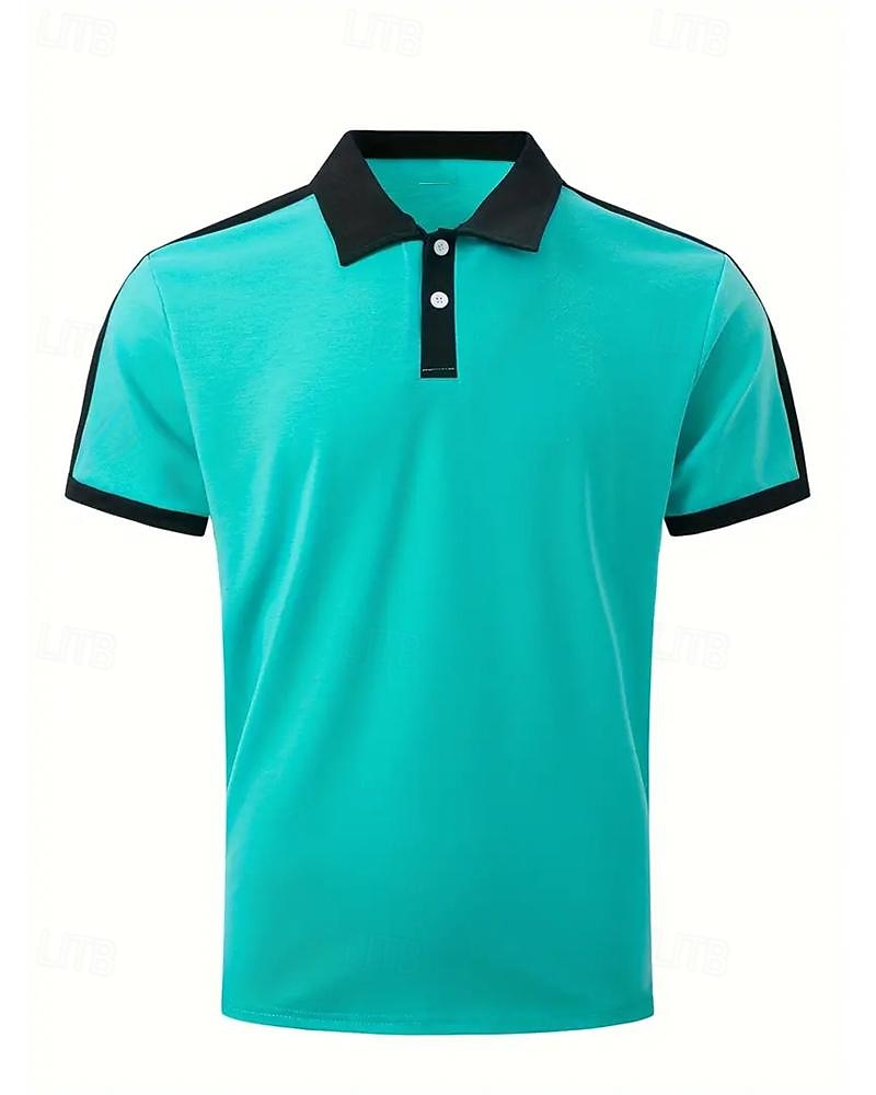 Men's Golf Shirt Golf Polo Work Casual Lapel Short Sleeve Basic Modern Color Block Patchwork Button Spring & Summer Regular Fit Wine Navy Blue sky blue Gold Beige Coffee Golf Shirt 2025 - $18.99 –P2