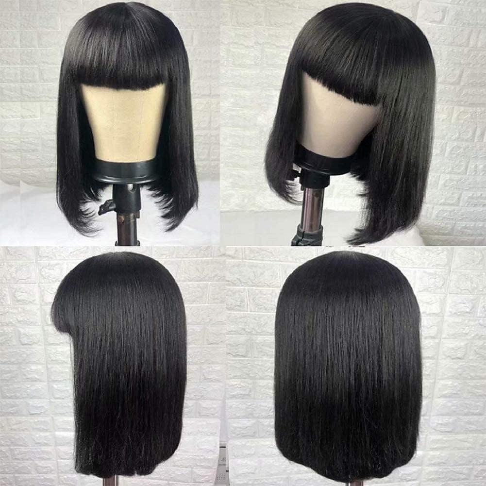 Remy mensenhaar Pruik Kort Recht Zijde Recht Bobkapsel Korte bob Strakke pony Met pony Natuurlijke Kleur Zacht Gemakkelijk aankleden Beste kwaliteit Machinegemaakt Braziliaans haar Dames Zwart 10 2025 - $78.99 –P10