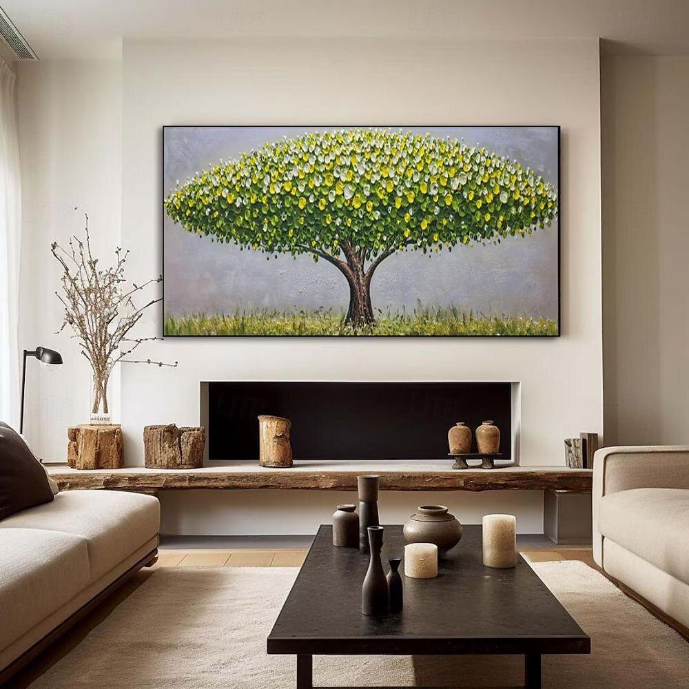 handgemaakt olieverfschilderij canvas muurkunst decoratie modern abstract 3d paletmes groen geldboom voor huisdecoratie gerold frameloos ongerekt schilderij 2025 - $100.99 –P5