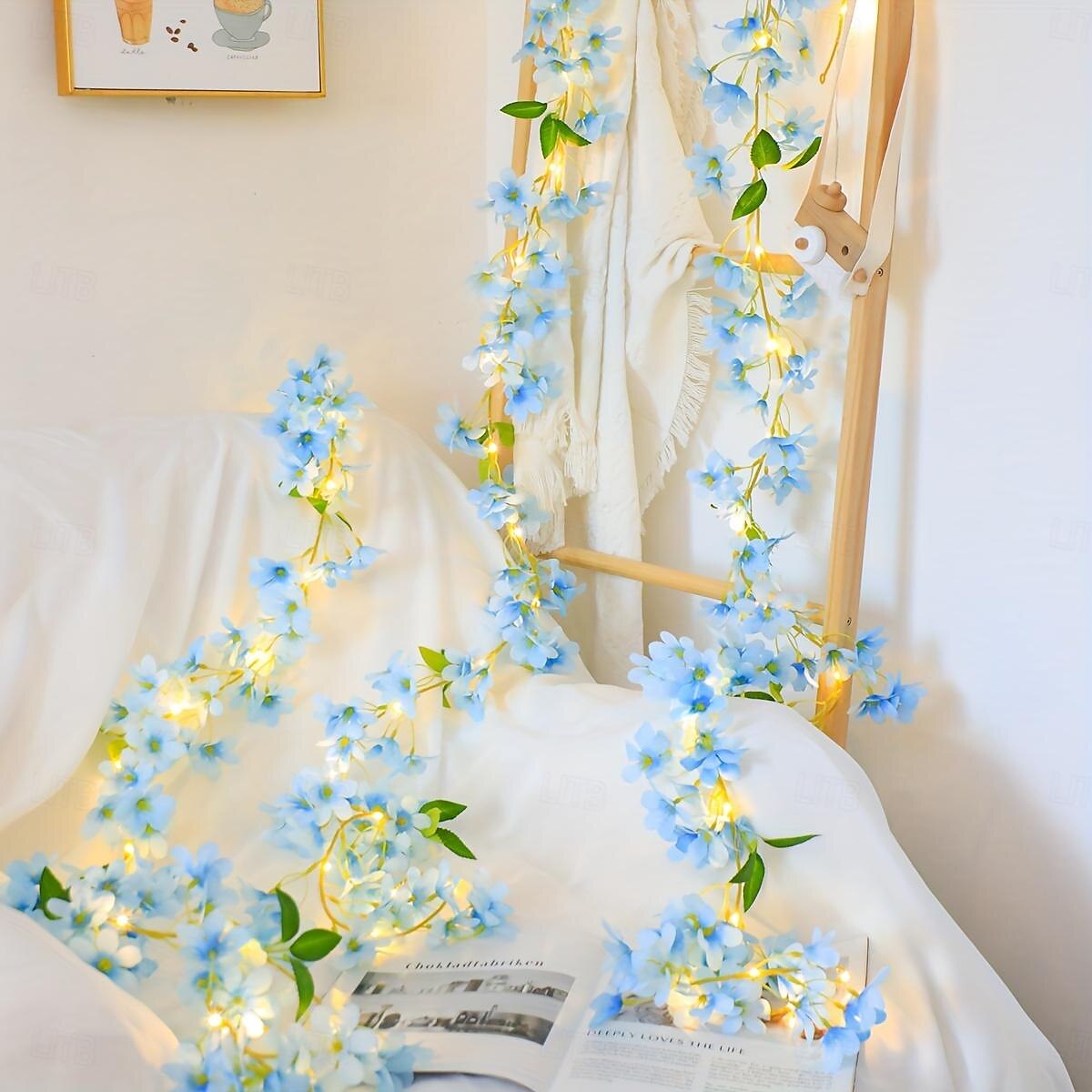Elegant Wedding Party Reception Flower String Lights – Blue 6-Petal Floral Vine Battery Operated Fairy Lights for Bedroom Seasonal Home Decor 2026 - $14.49 –P6
