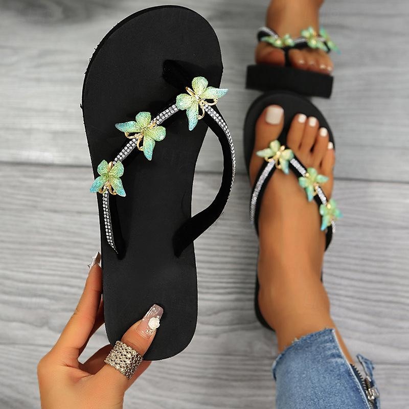 infradito da donna sandali con zeppa da donna estate comode pantofole morbide sandali con plateau scivoli piatti scarpe con strass a farfalla cinghie perizoma pantofole con punta clip comodi sandali del 2025 a $21.99 -P9