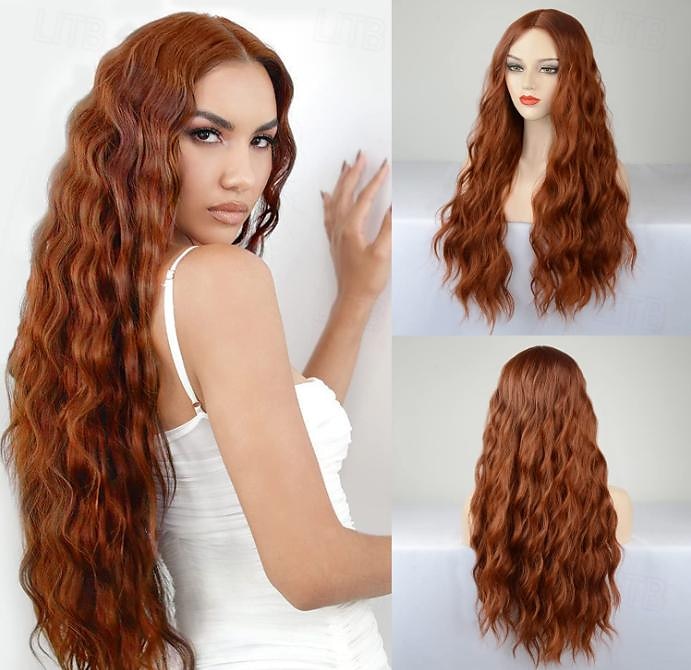 auburn blonde violet vert bleu perruque longues perruques ondulées pour les femmes partie centrale cosplay perruque longue perruques synthétiques bouclées perruques violettes pour les femmes de 2025 ? $18.99 –P6
