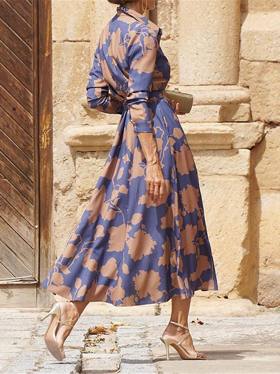 rochie cămașă damă rochie leagăn rochie leagăn rochie maxi lungă întâlnire vacanță modern casual guler cămașă buzunar cu mânecă lungă vară primăvară loose fit floral 2025 - $52.99 –P3