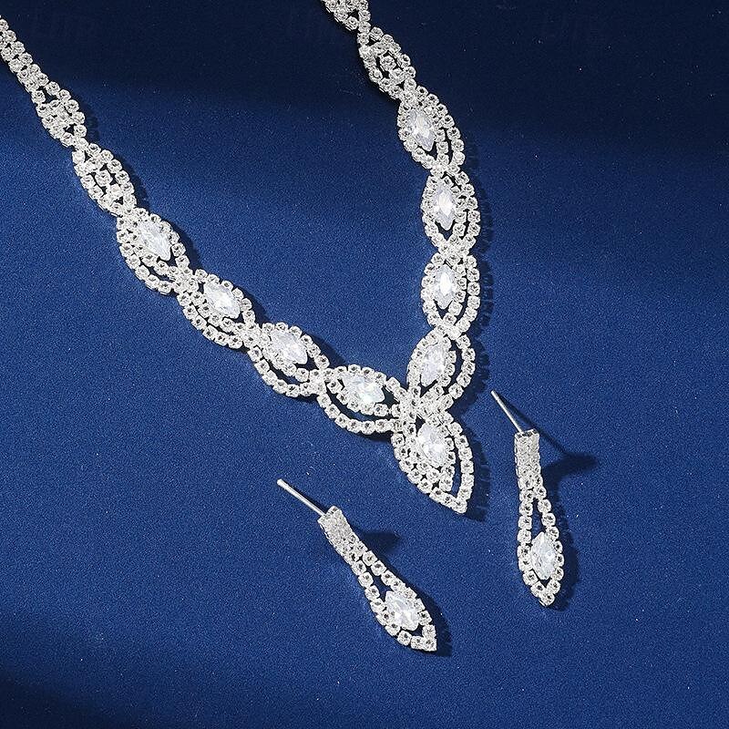 Sieradenset 3 stuks Strass Legering Oorbellen Kettingen Dames Elegant Vintage Modieus meetkundig Geometrische vorm Sieraden set Voor Bruiloft Feest Vuosipäivä 2025 - $17.49 –P2