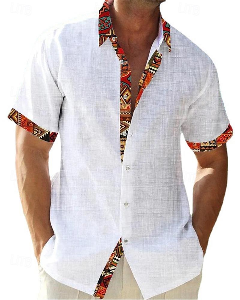 Per uomo Camicia Camicia Estiva Camicia casual Camicia da Spiaggia Camicia con Bottoni Bianco Rosa Azzurro cielo Grigio Manica Corta Blocco di colori Tribale Bavero Vacanza Camicia hawaiana Splice del 2025 a $21.99 –P2