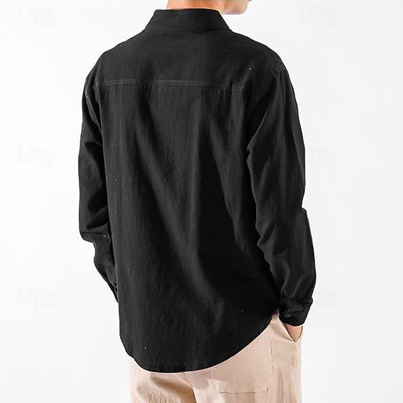 Per uomo Camicia in cotone e lino Camicia con colletto cinese Camicia con colletto alla coreana Semplice Vacanza Nero Bianco Verde militare Manica Lunga Colletto alla coreana Abbigliamento Tasca del 2025 a $25.99 –P8