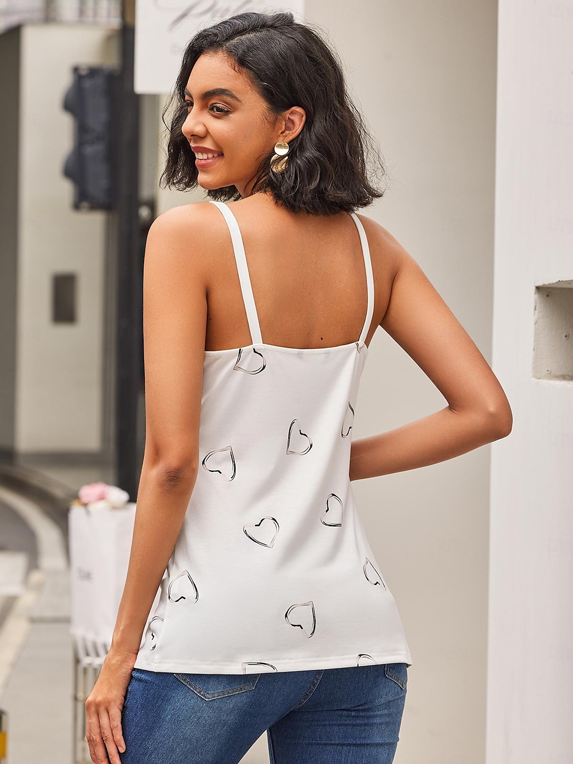 Top sin mangas de camisón para mujer tops de salir tops de verano tunic básico estampado de corazón sin mangas estilo regular cuello en V casual fin de semana negro blanco rosa 2025 - $19.99 –P8