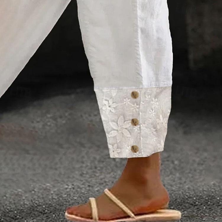 Mujer Pantalones de lino y algodón Pantalones Casual / Diario Hasta el Tobillo Plano Malla Bolsillos laterales Transpirabilidad Cómodo Rígido Noche Fin de semana Blanco Primavera verano Ajuste regular 2025 - GBP £32.99 –P6