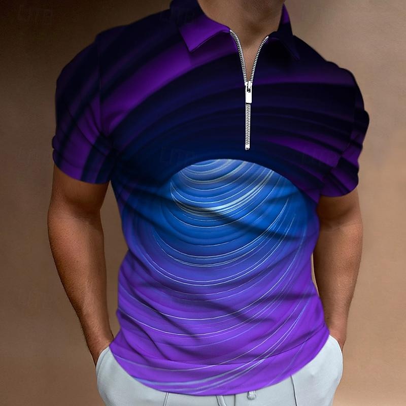 Men's Graphic Neon Zip Polo Shirts Golf Shirt Short Sleeve Polo Shirts Collared Shirts Casual Vacation Wear Rave Wear Party Outfits 3D Print Quarter Zip Polo Summer Spring Black Blue Purple 2025 - $22.99 –P6