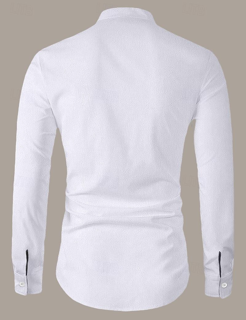 Herren Hemd Leinenhemd Sommerhemd Strandbekleidung Knopfhemd Einfarbig Täglich Strand Schwarz Rosa Khaki Dunkelgrau Langarm Sommer Bekleidung 2026 - $25.99 –P6