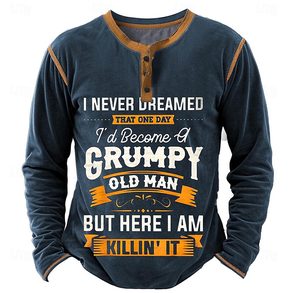 Męskie Graficzny Litera Koszula Henley Długi rękaw Druk 3D Moda Codzienny Codzienny Święto Wyjściowe Wiosna i jesień Czarny Brązowy Zieleń wojskowa Ciemnoniebieski Henley Koszulka Henley 2025 - $22.99 –P1