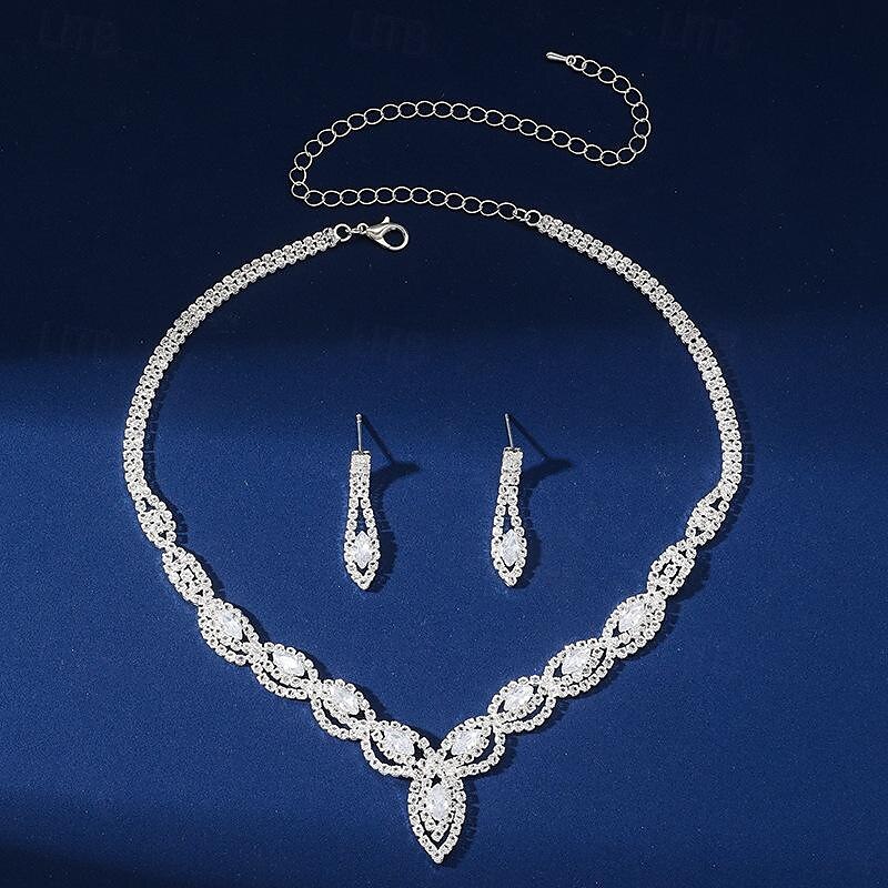 Sieradenset 3 stuks Strass Legering Oorbellen Kettingen Dames Elegant Vintage Modieus meetkundig Geometrische vorm Sieraden set Voor Bruiloft Feest Vuosipäivä 2025 - $17.49 –P3