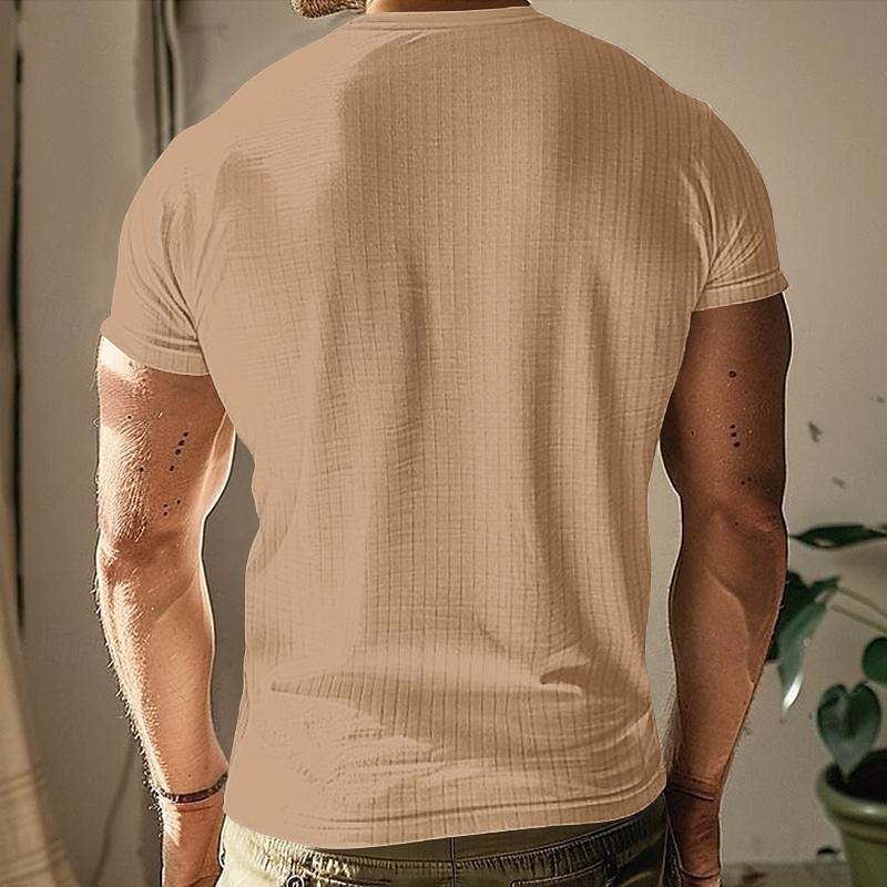 Men's Button T Shirt T Shirt Henley Shirt Tee Short Sleeve V Neck Spring & Summer Plain Pit Strip Fashion Designer Basic Vacation Street Going out Wine Black White Top Tee for Men 2025 - $12.49 –P14