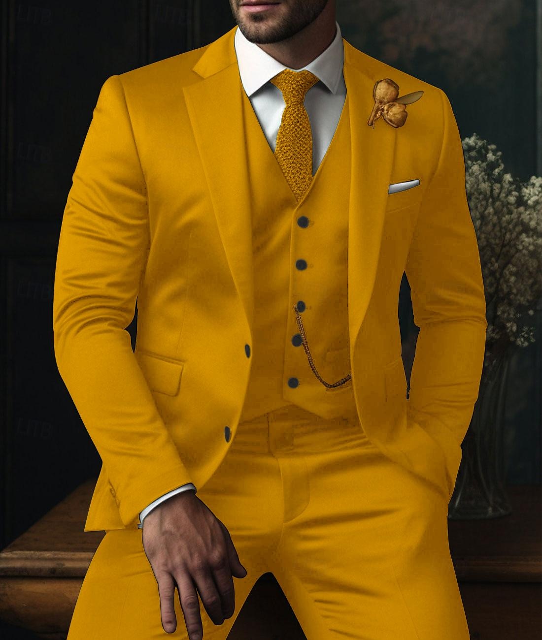 Herren Hochzeit Anzüge Schwarz Rot Einfarbig Schmale Passform 3-teilig Einreihige Zwei-Knopf-Jacke 2025 - $122.99 –P4