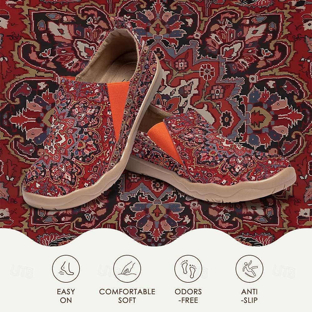 Women's Sneakers Flats Slip-Ons Print Shoes Slip-on Sneakers Daily Vacation Travel Floral National Totem Flat Heel Bohemia Vacation Casual Walking Canvas Loafer Yellow Red Blue 2025 - $54.99 –P1
