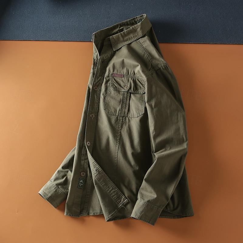 Men's Shirt Button Up Shirt Work Shirt Cargo Shirt Black White khaki Army Green Long Sleeve Plain Lapel Hawaiian Vacation Pocket Clothing Apparel Fashion Casual Comfortable 2025 - $33.99 –P4