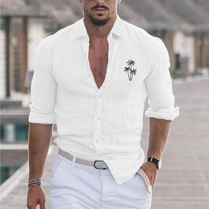 Per uomo Camicia Camicia in cotone e lino Camicia bianca di cotone Camicia minimalista Aloha Camicia casual Camicia di cotone Palma Vacanza Camicia hawaiana Nero Bianco Rosa Grigio Manica Lunga Bavero del 2025 a $23.99 –P3