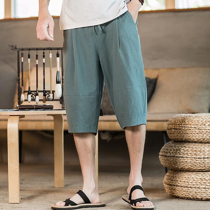 Pánské Lněné šortky Letní šortky Plážové šortky Kapsy Šňůrky Elastický pas Bez vzoru Pohodlné Prodyšné Krátký Dovolená Plážové Havajské Cikánský Černá Bílá 2025 - $17.99 –P14