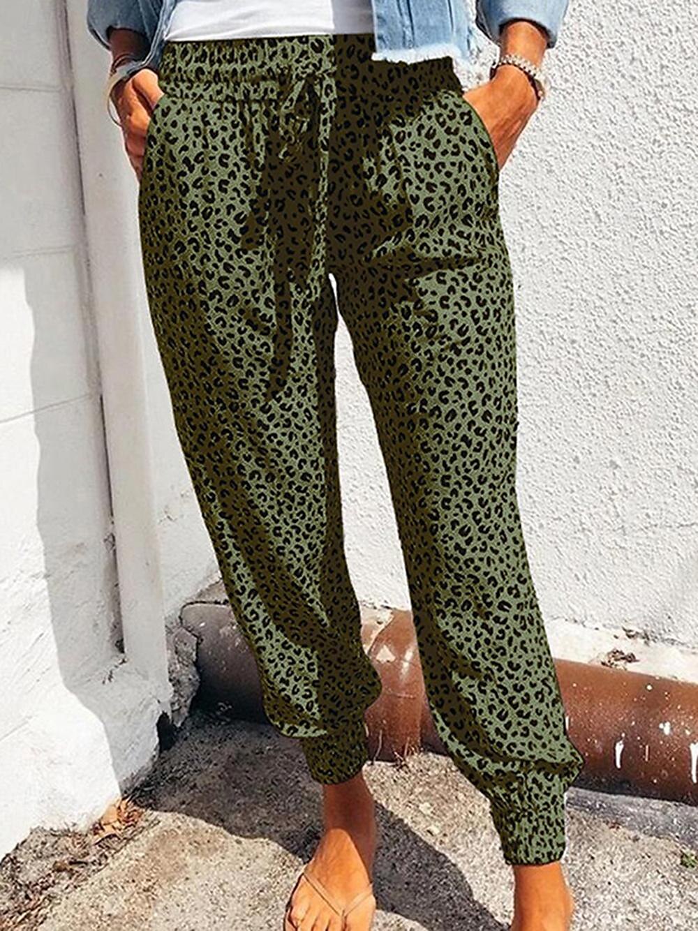 Dámské Kalhoty Běžecké kalhoty Běžné Denní Po kotníky Leopard Šňůrky Boční kapsy Prodyšnost Pohodlné Lehce elastické Jdeme ven Víkend Bílá Hnědá Trávová zelená Šedá Jaro léto Běžný 2025 - $18.99 –P9