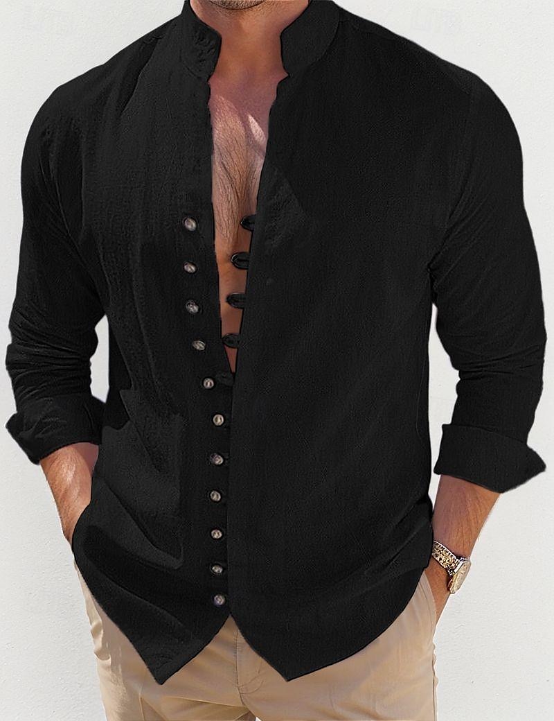 Per uomo Camicia Camicia di lino Camicia Estiva Abbigliamento da spiaggia Camicia casual Camicia con Bottoni Semplice Quotidiano Vacanza Bianco Blu Verde Cachi Manica Lunga Colletto alla coreana del 2026 a CHF21.79 –P15