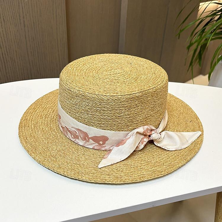 fascinators berretto Copricapo Acrilico / cotone Paglia Cappello di paglia Cappello da sole Per eventi Spiaggia Elegante Semplice Con Nastri Colore Puro Copricapo Copricapo del 2025 a $26.99 –P4
