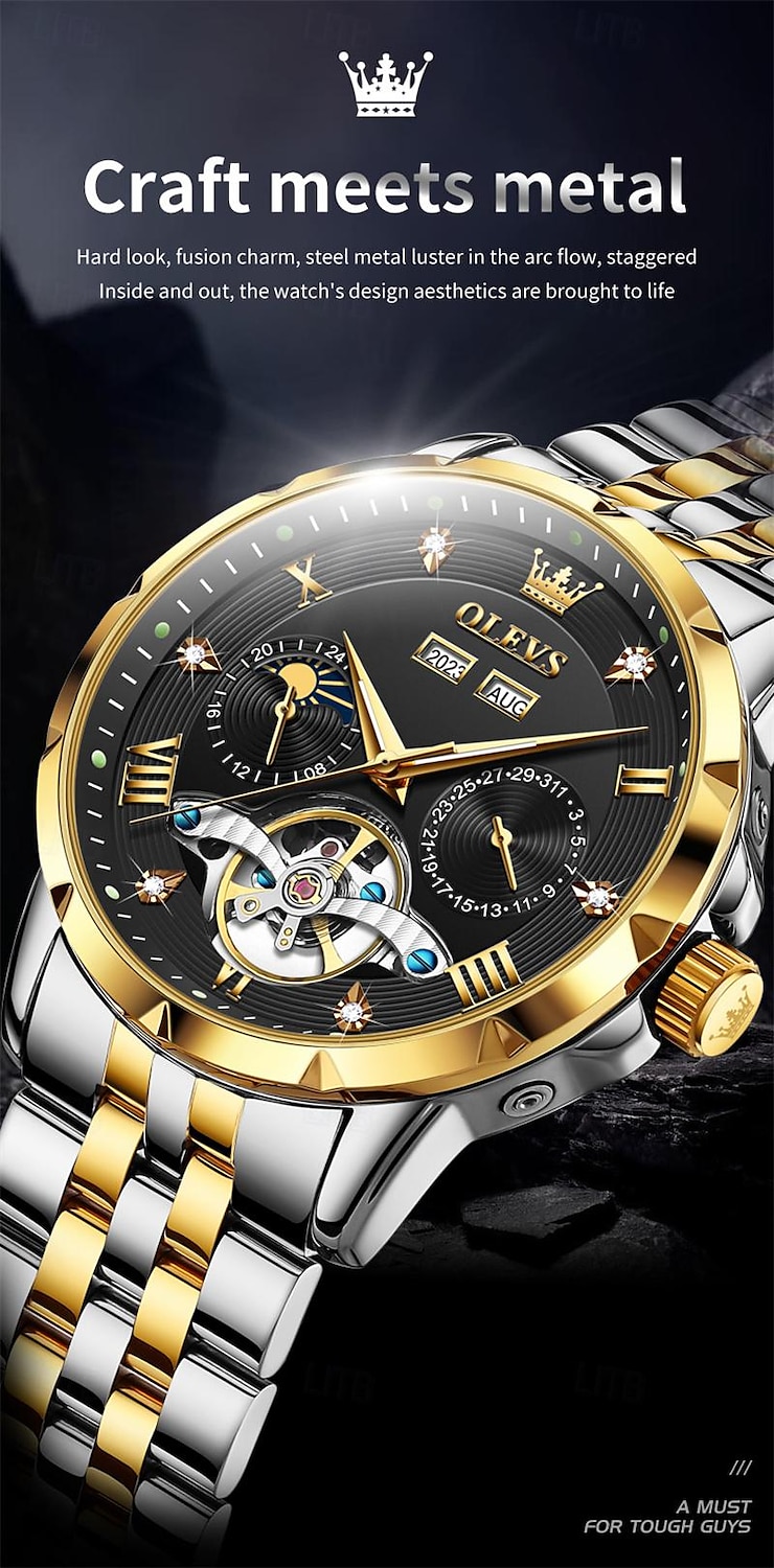 New Brand Olevs European Men'S Fashion Trend Business Watch Luminous Calendar 24-Hour Indication Week Multi-Functional Mechanical Watch Steel Band Waterproof Sports Casual Men'S Watch 2025 - $91.99 –P2
