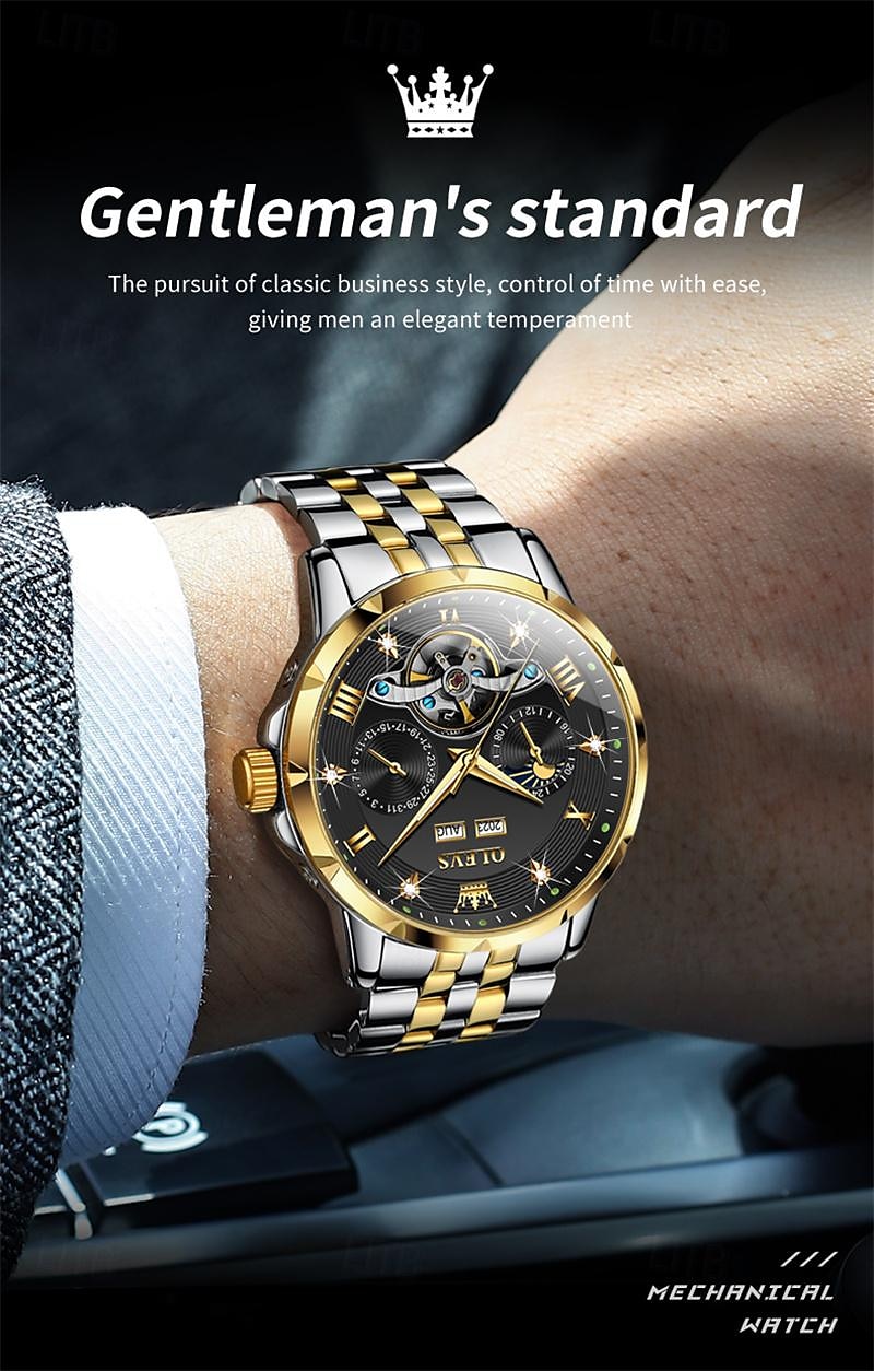 New Brand Olevs European Men'S Fashion Trend Business Watch Luminous Calendar 24-Hour Indication Week Multi-Functional Mechanical Watch Steel Band Waterproof Sports Casual Men'S Watch 2025 - $91.99 –P14