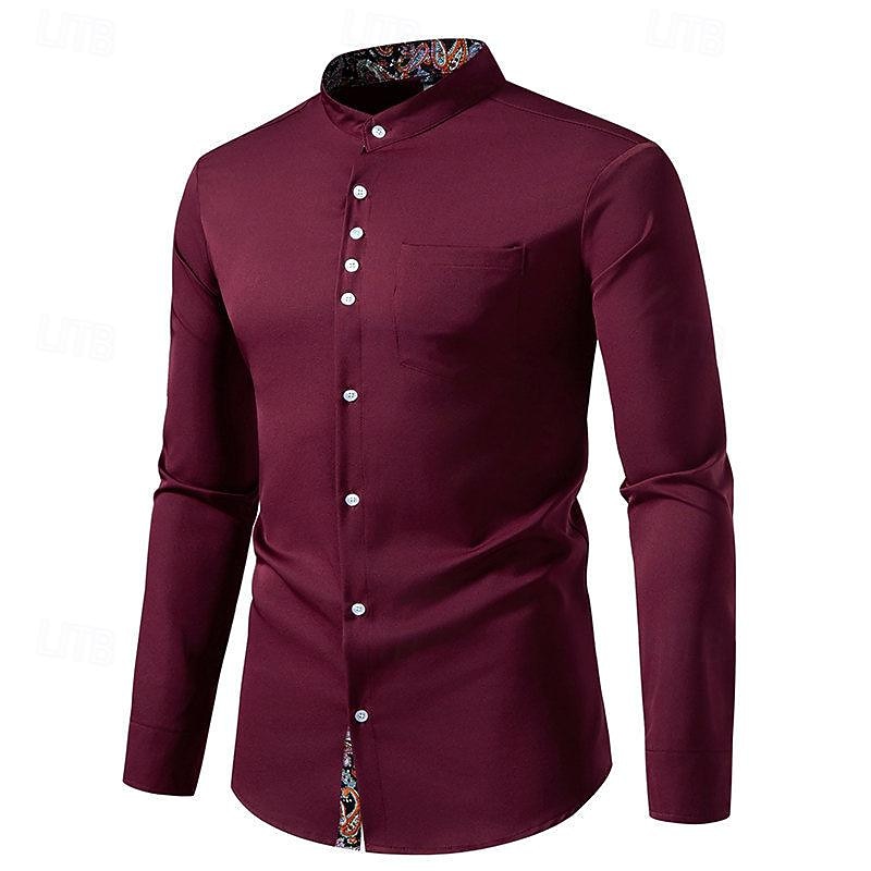 Per uomo Camicia Camicia con colletto cinese Camicia con colletto alla coreana Camicia Estiva Camicia casual Camicia da Spiaggia Nero Bianco Vino Manica Lunga Paisley Blocco di colori Colletto alla del 2026 a $36.99 –P12