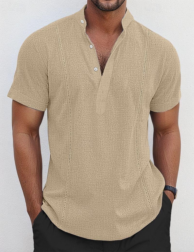 Per uomo Camicia Camicia di lino Camicia Guayabera Camicia popover Camicia Estiva Abbigliamento da spiaggia Semplice Vacanza Casuale Bianco Blu marino Blu Cachi Manica Corta Colletto Estate del 2025 a $21.99 –P6