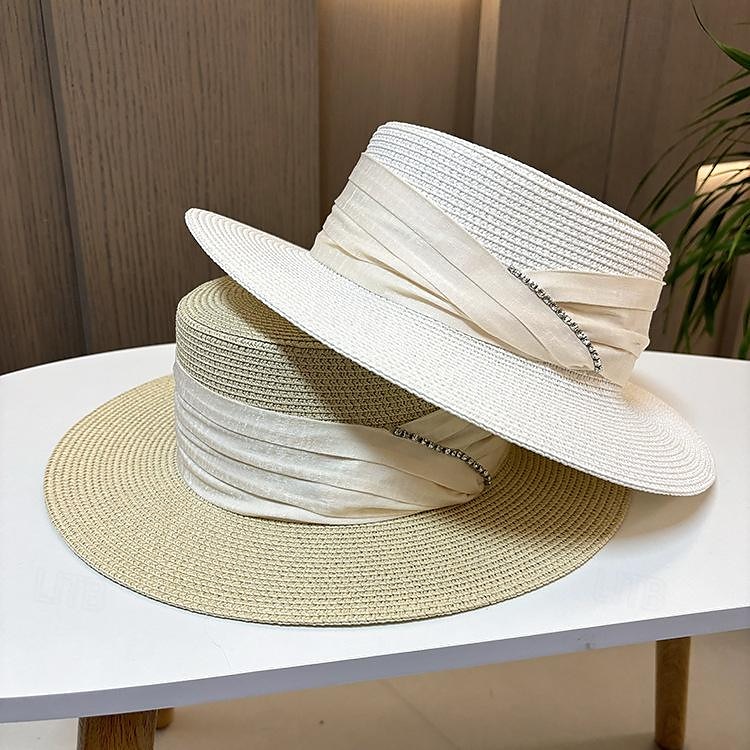 Fascinátory Klobouky Doplňky do vlasů akryl / bavlna Sláma Slamák Sluneční klobouk Dovolená Plážové Elegantní Jednoduchý S Mašličky Křišťály Přílba Pokrývky Hlavy 2025 - $23.99 –P4