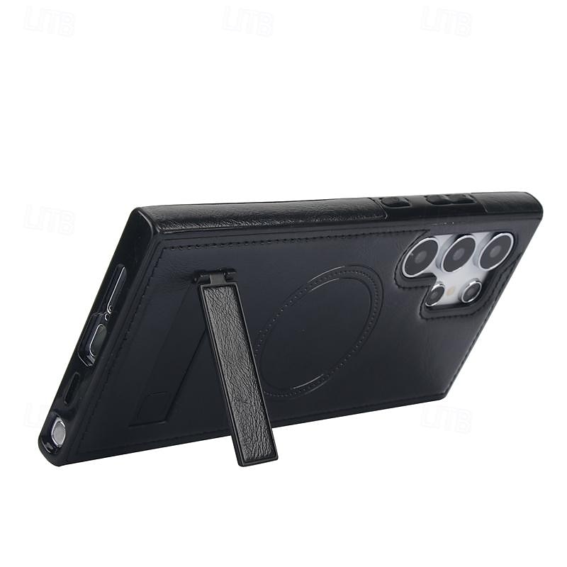 телефон Кейс для Назначение SSamsung Galaxy S25 S24 S23 Ultra Plus S22 Плюс Ультра С Магсейф Магнитный Поддержка беспроводной зарядки Откидная подножка Ретро ТПУ Кожа PU 2025 - $18.99 –P15