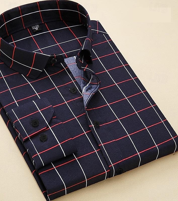 Herren Kleidhemd Kariert / Gestreift / Zickzack / Rund Hochzeit Wochenende Weiß Marineblau Blau Leicht Blau Langarm Quadrathals Frühling & Herbst Bekleidung 2025 - $21.99 –P4
